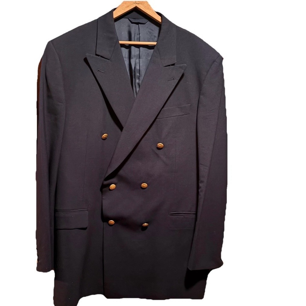Vintage Burberrys Blazer Mens 42 Blue Wool Double Breasted Gold Buttons 90s